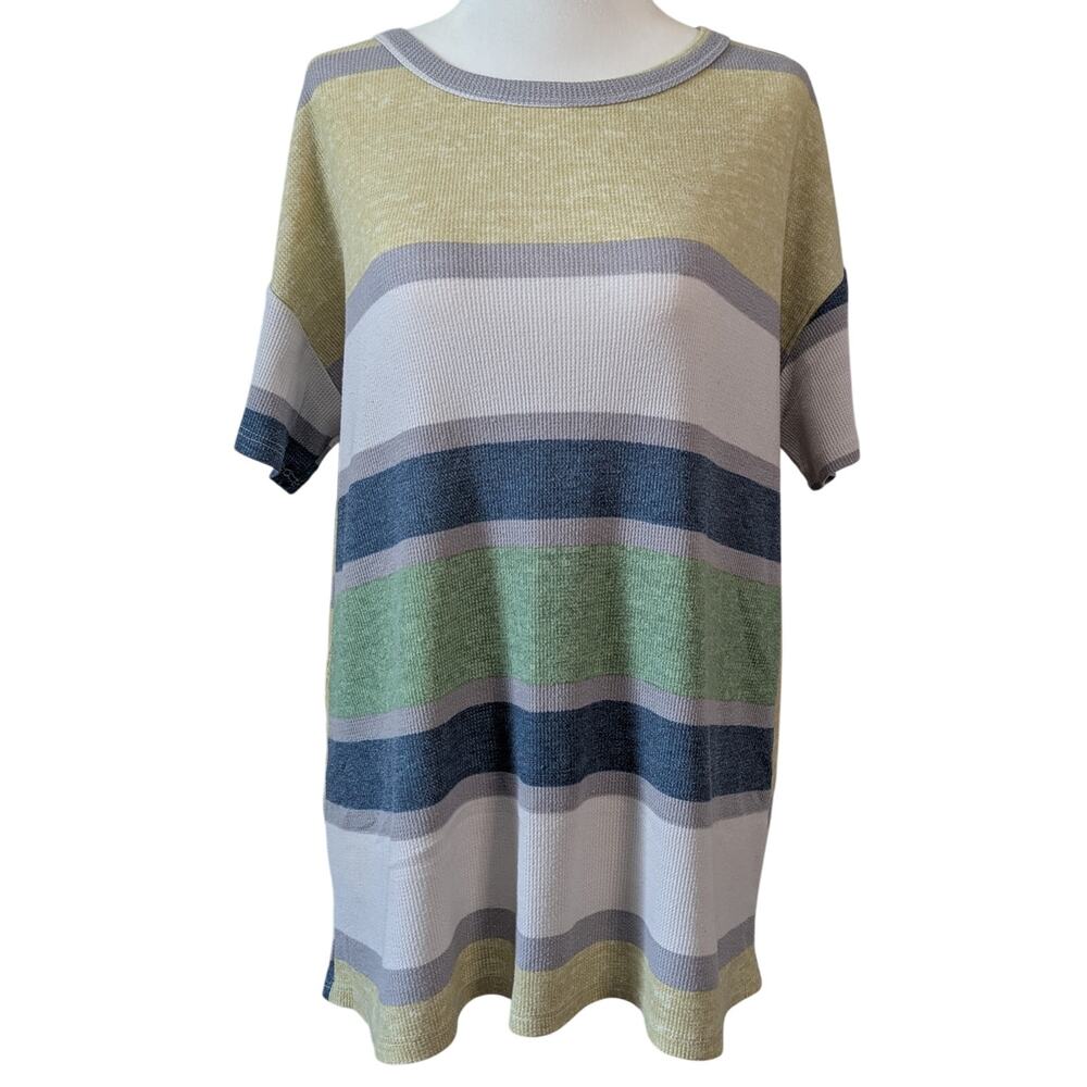 Viamor Colorblock Waffle Knit Sweater Scoop Neck Short Sleeve Fits Women’s Large
